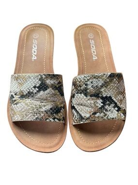 Soda Taupe Snake-Print Slide Sandals